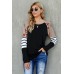 Black Striped Floral Long Sleeve Top