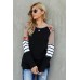 Black Striped Floral Long Sleeve Top