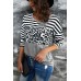 Striped Leopard Block Splicing Long Sleeve Top
