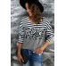 Striped Leopard Block Splicing Long Sleeve Top