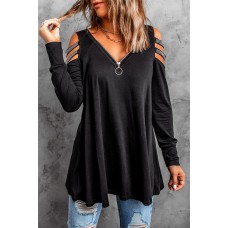 Solid Sequins Cold Shoulder Long Sleeve Top