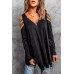 Solid Sequins Cold Shoulder Long Sleeve Top