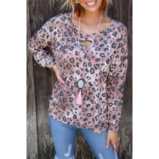 Leopard Crisscross Long Sleeve Top