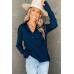 Navy Striped Ribbed Knit Polo Top