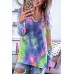 Blue Tie-dye V Neck Long Sleeves Top