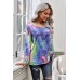 Blue Tie-dye V Neck Long Sleeves Top