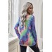Blue Tie-dye V Neck Long Sleeves Top