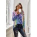 Blue Tie-dye V Neck Long Sleeves Top