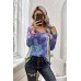 Blue Tie-dye V Neck Long Sleeves Top
