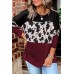 Cow Print Color Block Long Sleeve Blouse