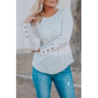 Striped Lace Buttons Splicing Long Sleeve Top