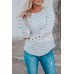 Striped Lace Buttons Splicing Long Sleeve Top