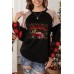 Plaid Sequin Splicing Christmas Leopard Graphic Print Top