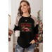 Plaid Sequin Splicing Christmas Leopard Graphic Print Top
