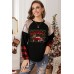 Plaid Sequin Splicing Christmas Leopard Graphic Print Top