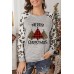 Christmas Plaid Leopard Letter Print Long Sleeve Top