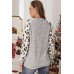 Christmas Plaid Leopard Letter Print Long Sleeve Top