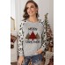 Christmas Plaid Leopard Letter Print Long Sleeve Top