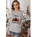 Christmas Plaid Leopard Letter Print Long Sleeve Top