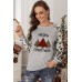 Christmas Plaid Leopard Letter Print Long Sleeve Top