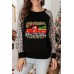Christmas Leopard Letter Graphic Print Long Sleeve Shirt