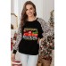 Christmas Leopard Letter Graphic Print Long Sleeve Shirt