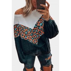 Black Colorblock Leopard Patchwork Knit Top