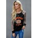 Halloween Leopard Pumpkin Print Long Sleeve Crew Neck Top