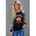 Halloween Leopard Pumpkin Print Long Sleeve Crew Neck Top