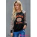 Halloween Leopard Pumpkin Print Long Sleeve Crew Neck Top