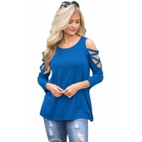 Royal Blue Crisscross Cold Shoulder Quarter Sleeve Blouse