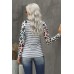 Gray Ombre Leopard Print Stripe Splice Long Sleeve Top