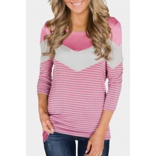 Blush White Striped and Chevron Colorblock Top