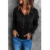 Black Button Front Turn-down Neck Knit Top
