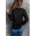 Black Button Front Turn-down Neck Knit Top