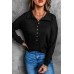 Black Button Front Turn-down Neck Knit Top