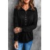 Black Button Front Turn-down Neck Knit Top
