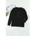 Black Button Front Turn-down Neck Knit Top