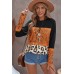 Black Leopard Tribal Print Splicing Long Sleeve Top