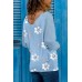Sky Blue Daisy Print Mesh Patchwork Long Sleeve Top