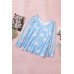 Sky Blue Daisy Print Mesh Patchwork Long Sleeve Top
