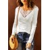White Lace Patch Slim-fit Long Sleeve Top
