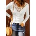 White Lace Patch Slim-fit Long Sleeve Top