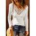 White Lace Patch Slim-fit Long Sleeve Top