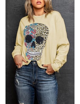 Antique Leopard Flower Skull Halloween Graphic Top
