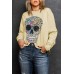 Antique Leopard Flower Skull Halloween Graphic Top