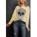 Antique Leopard Flower Skull Halloween Graphic Top