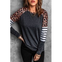 Black Leopard Striped Long Sleeve Top