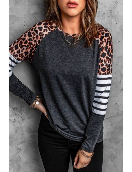 Black Leopard Striped Long Sleeve Top