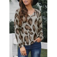 Leopard V Neck Long Sleeve Top